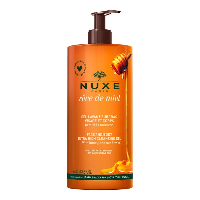 Image NUXE RÊVE DE MIEL - Gel Lavant Surgras - Visage et Corps - Peaux Sèches et Sensibles, 750ml